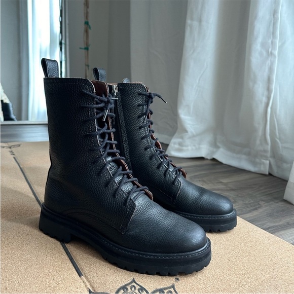 Reformation Katya black leather lace up combat boots